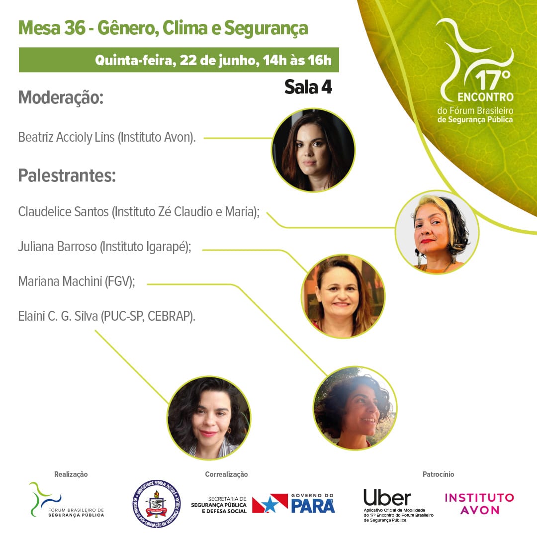 Tema do evento e cinco mulheres participantes do debate